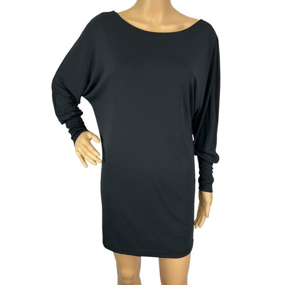 Zara Slouchy Long Sleeve Mini Dress Black Dolman Evening Open Back Size S - Picture 1 of 5